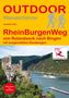 "OUTDOOR Wanderführer" und "Rheinburgenweg von Rolandsdeck nach Bingen" oben, Bild einer Burg am Rhein darunter.