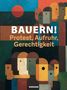 "Bauern! Protest, Aufruhr, Gerechtigkeit" zeigt eine abstrakte Illustration von Menschen in erdigen Farben.