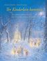 Titel: "Ihr Kinderlein kommet". Illustration einer Winterlandschaft mit Kindern, die zur beleuchteten Kirche gehen., Buch