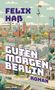 "Felix Hab, Guten Morgen, Berlin, Roman" in großen Buchstaben. Illustration der Berliner Skyline mit Fernsehturm., Buch