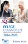 "Pflegediagnosen 2024–2026. Definitionen und Klassifikation. Zwei Frauen im Gespräch, lächelnd, eine mit Kopftuch, eine im Pflegeoutfit."