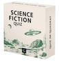„SCIENCE FICTION QUIZ“; „QUIZ IM QUADRAT“. Illustration: UFO, Mondlandschaft; Logo: schwarzes „G“., Buch