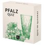 "PFALZ QUIZ" und "QUIZ IM QUADRAT" stehen auf einem Karton. Eine grüne Illustration mit Trauben und einem Glas ist zu sehen., Buch