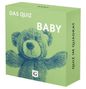 „Das Quiz Baby“ und „Quiz im Quadrat“ auf grünem Hintergrund mit einem gezeichneten Teddybär und einem „G“ darunter., Buch