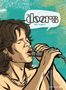 „The Doors – Das Comic!“ Über einem Sänger mit Mikro, der die Augen geschlossen hat., Buch