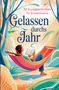 "52 Kurzgeschichten für Erwachsene. Gelassen durchs Jahr." Illustration: Person in Hängematte, liest Buch, Umgebung ist ruhig., Buch