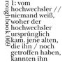 Text: "1: vom hochwechsler // niemand weiß, woher der hochwechsler ursprünglich kam. jene alten, die ihn / noch getroffen haben, kannten ihn". Links roter Text: "roughbook 069"., Buch