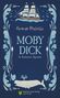 "Herman Melville: MOBY DICK, In Einfacher Sprache." Illustration eines Schiffs, Verzierungen und eines weißen Wals.