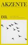 "EXIL. Steine, Straßen, Städte. Texte von Weiter Schreiben-Autor:innen." Gelber Hintergrund, fliegende schwarze Vögel unten.