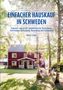 „Einfacher Hauskauf in Schweden“ und weitere Hinweise. Ein rotes Haus im Grünen, eine Person in einer Hängematte., Buch