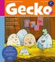"Gecko" N°112 €8,50. Geschichten, Sprachspiele und Mitmachseiten. Thema: Wachsen. Zeichnung von fröhlichen Eiern im Heu., Buch