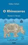 Buchtitel: "O Rhinozeros". Autor: Gábor Schein. Illustration: Ein Rhinozeros aus topografischen Karten auf blauem Hintergrund., Buch