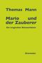"Thomas Mann" in Gelb, "Mario und der Zauberer" in Rot, "Novelle" in Rot; ein minimalistisches Buchcover., Buch