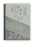 „KiTa & Faz Planer 2026“ in verspielter Schrift. Spiralbindung. Hintergrund aus drei grauen, strukturierten Streifen., Buch