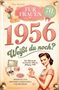 "Für Frauen 1956. Weißt du noch? 70. Geburtstag. 111 Momente." Illustration einer eleganten Frau, Vase, Tasche, Retro-TV., Buch