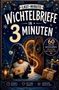 "Last-Minute Wichtelbriefe in 3 Minuten", Illustration mit Wichtel, Laterne, Geschenken und geöffnetem Holztor., Buch