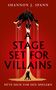 Text: "SHANNON J. SPANN", "A STAGE SET FOR VILLAINS", "HÜTE DICH VOR DEN SPIELERN". Illustration mit Bergen und Figuren., Buch