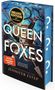 Deluxe Edition mit Farbschnitt. Queen of Foxes. Roman. Spiegel-Bestsellerautorin. Jennifer Estep. Schwert, Pfeile, blauer Hintergrund., Buch