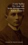 Text: „Franz Kafka, Der Graf saß beim Mittagessen, Kurze Prosa 1.“ 
Ein sepiafarbenes Porträt eines Mannes., Buch