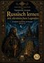 "Russisch lernen mit ukrainischen Legenden. 30 einfache Geschichten." Illustration eines Kriegers vor einer Burg., Buch