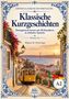 Klassische Kurzgeschichten, Portugiesisch lernen, Niveau A2. Illustration: Gelbe Straßenbahn in sonniger Stadt mit Brücke., Buch
