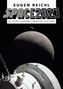 Text: EUGEN REICHL SPACE2027, DAS AKTUELLE RAUMFAHRT-JAHRBUCH MIT ALLEN STARTS. Vordergrund: Raumfahrzeug, Hintergrund: Mond., Buch