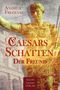 "Andrea Frediani: Caesars Schatten, Der Freund. Salon Literatur Verlag. Eine antike Statue vor einem Kolosseum-Hintergrund.", Buch