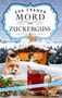 Schriftzug: "Eva Cramer - Mord mit Zuckerguss. Ein Fall für Romy Fuchs." Winterlandschaft, Hütte, Fuchs, Glühwein., Buch