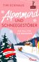 "Alpenmord und Schneegestöber" oben; Illustration: Berglandschaft, Skifahrer Eichhörnchen, Feuerwerkskörper, Tannen., Buch