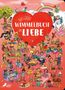 „Das große Wimmelbuch der Liebe“ steht in weißer Schrift auf einem roten Herz. Bunte Szenen mit spielenden Menschen., Buch