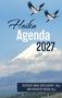 „Haiku Agenda 2027“ und „Deutsche Haiku-Gesellschaft und Rotkiefer Verlag“; zwei Kraniche fliegen über einen Berg., Buch