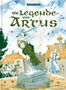 "SAGEN FÜR KINDER: Die Legende von Artus" zeigt Artus, der ein Schwert aus einem Stein zieht, umgeben von Dorfszenen und Charakteren., Buch