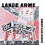 Text: "LANGE ARME, CHRISTOPH DANNE". Zeichnung eines Kindes unter einem hohen Tisch mit komplexen Details., Buch