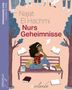 Najat El Hachmi, Nurs Geheimnisse. Illustration: Frau auf einer Bank, Bücher um sie herum.