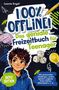 "100% OFFLINE! Das geniale Freizeitbuch für Teenager. Boys Edition." Illustration mit Teenager, Würfeln und Glühbirne., Buch
