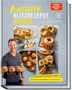 "Airfryer-Blitzrezepte Backen", "Spiegel Bestseller-Autor". Fotos von Gebäck und Broten, Mann mit Tablett voller Brötchen., Buch
