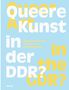 "Queere Kunst in der DDR? Biografien zwischen Underground und Propaganda. DISTANZ." Blaues Design mit gelber und weißer Schrift.