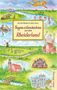 „Sagen & Geschichten aus dem Rheiderland“, illustriert mit Landschaften, Gebäuden und Figuren in lebendigen Farben., Buch