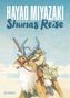 "Hayao Miyazaki: Shunas Reise" in großen Buchstaben. Illustration eines Reiters auf einem tierähnlichen Wesen., Buch