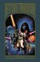 Text: "THE STAR WARS DIE URFASSUNG". 

Illustration: Figuren in Weltraumszenen, Lichtschwerter, Raumschiffe, Planeten., Buch