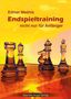 „Edmar Mednis, Endspieltraining, nicht nur für Anfänger.“ Schachfiguren vor hellem, orangefarbenem Hintergrund., Buch
