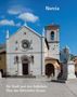 "Norcia. Die Stadt und ihre Erdbeben: Über das Mittelalter hinaus." Kirche mit Rosettenfenster und Statue davor., Buch