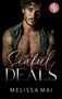 „Sinful Deals“ in rosa Schrift, darunter „Melissa Mai“. Ein tätowierter Mann mit offenem Hemd schaut ernst. Oben ist ein rundes Logo., Buch