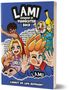 Cover eines Buches mit dem Titel "LAMI: Gefangen im verrückten Buch". Darstellung von cartoonhaften Figuren., Buch