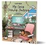 Text: "Cozy Reni My Cozy Gaming Journey A Playful Coloring Book. START NEW GAME." Illustration eines gemütlichen Gaming-Zimmers., Buch