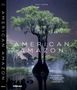"AMERICAN AMAZON" in weißen Buchstaben, darunter ein großer Baum bei Nacht über einem nebligen Gewässer.