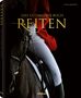 "Das ultimative Buch Reiten", Alena Brandt. Ein Reiter in rotem Jackett auf schwarzem Pferd, Verlag teNeues., Buch