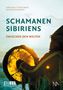 „SCHAMANEN SIBIRIENS, ZWISCHEN DEN WELTEN.“ Eine Silhouette hält eine leuchtende Trommel vor einem ruhigen Hintergrund., Buch