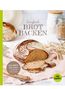 "Einfach Brot backen." Ein Laib Brot auf einem Tuch, umgeben von Weizenähren und einem Messer. Rechts "Mix Genuss" Logo., Buch