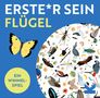Text: "ERSTE*R SEIN FLÜGEL", "EIN WIMMEL-SPIEL". Illustration von Tieren und Insekten auf blauem Hintergrund.